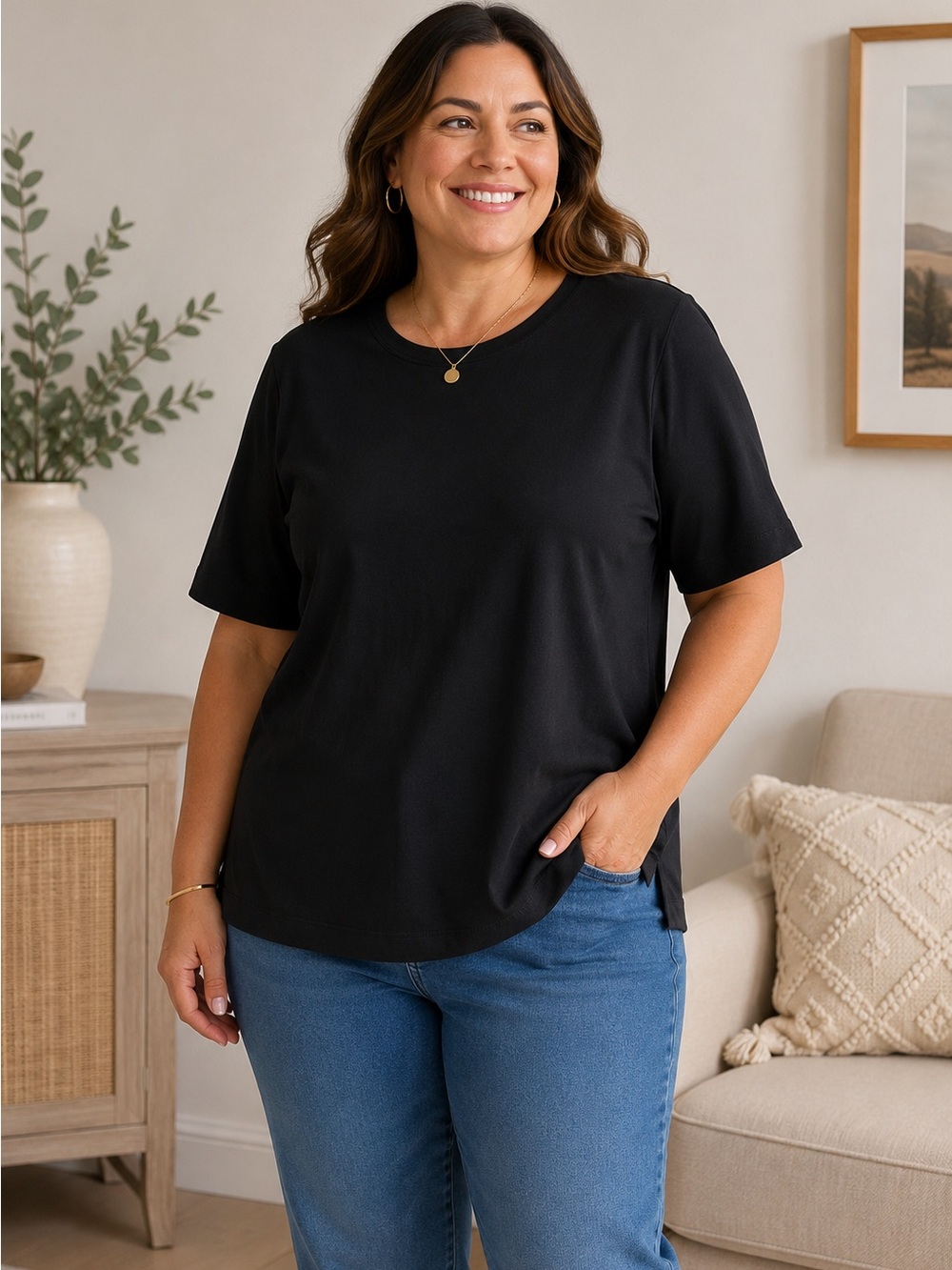 Chico’s Black Pima Cotton Short Sleeve Tee Top Size 2 Large